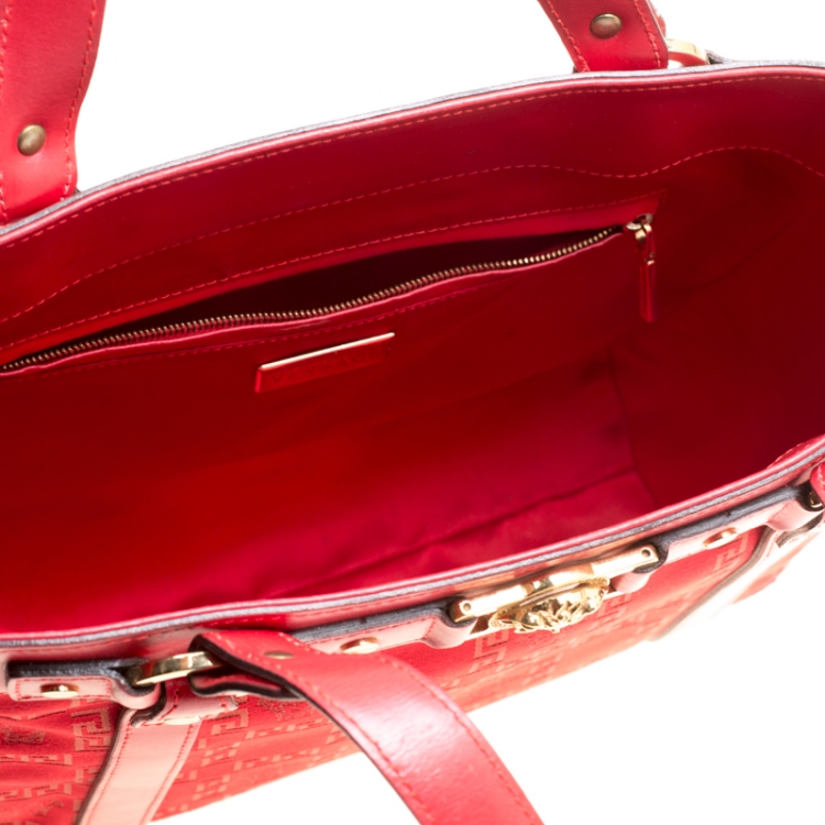 Pre Owned Versace Red Signature Fabric and Leather Tote