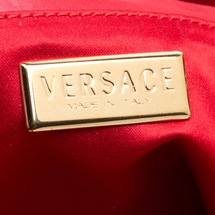 Pre Owned Versace Red Signature Fabric and Leather Tote