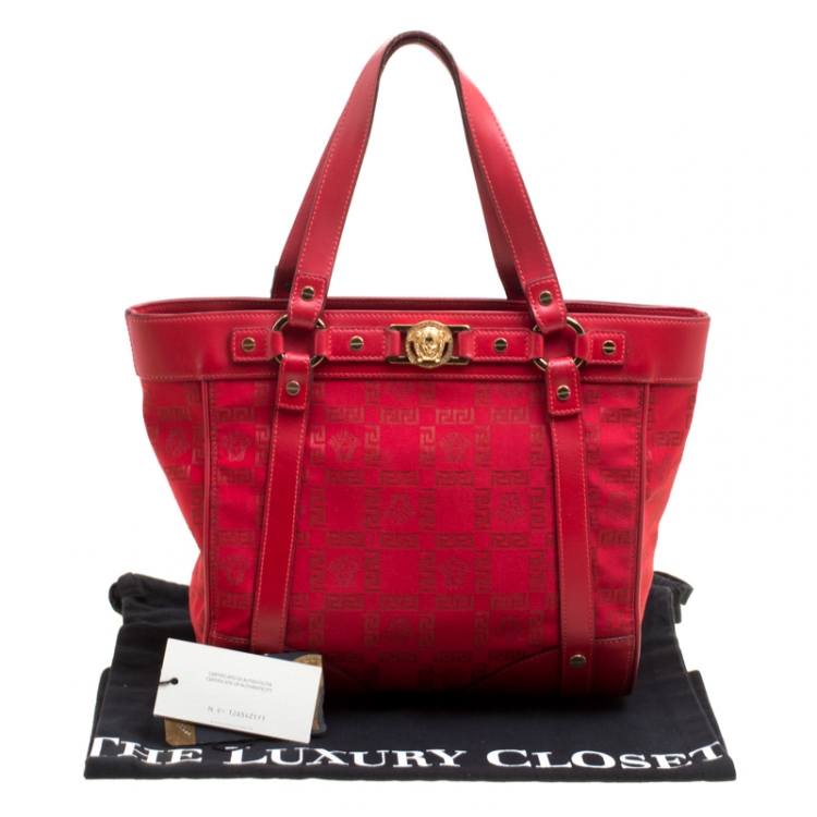 Pre Owned Versace Red Signature Fabric and Leather Tote
