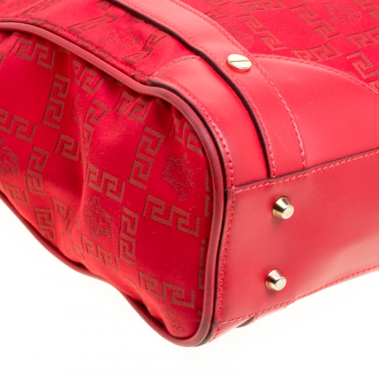 Pre Owned Versace Red Signature Fabric and Leather Tote