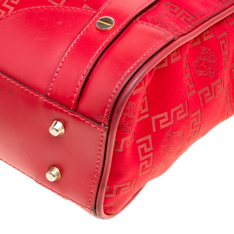 Pre Owned Versace Red Signature Fabric and Leather Tote