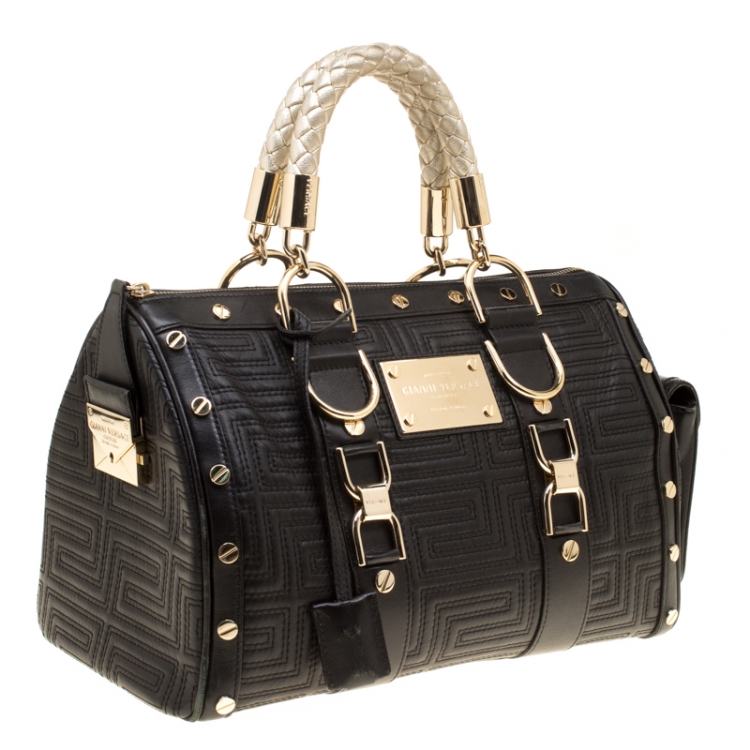 Pre Owned Versace Black Leather Snap Out Of It Satchel 
