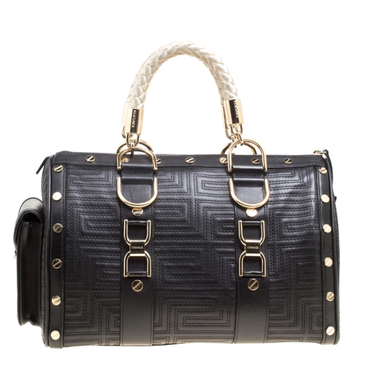 Pre Owned Versace Black Leather Snap Out Of It Satchel 