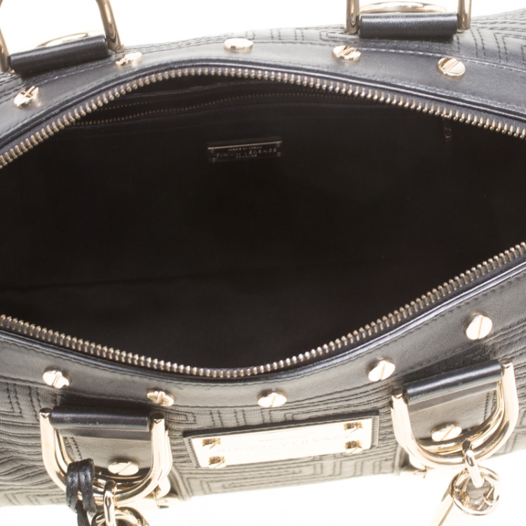 Pre Owned Versace Black Leather Snap Out Of It Satchel 