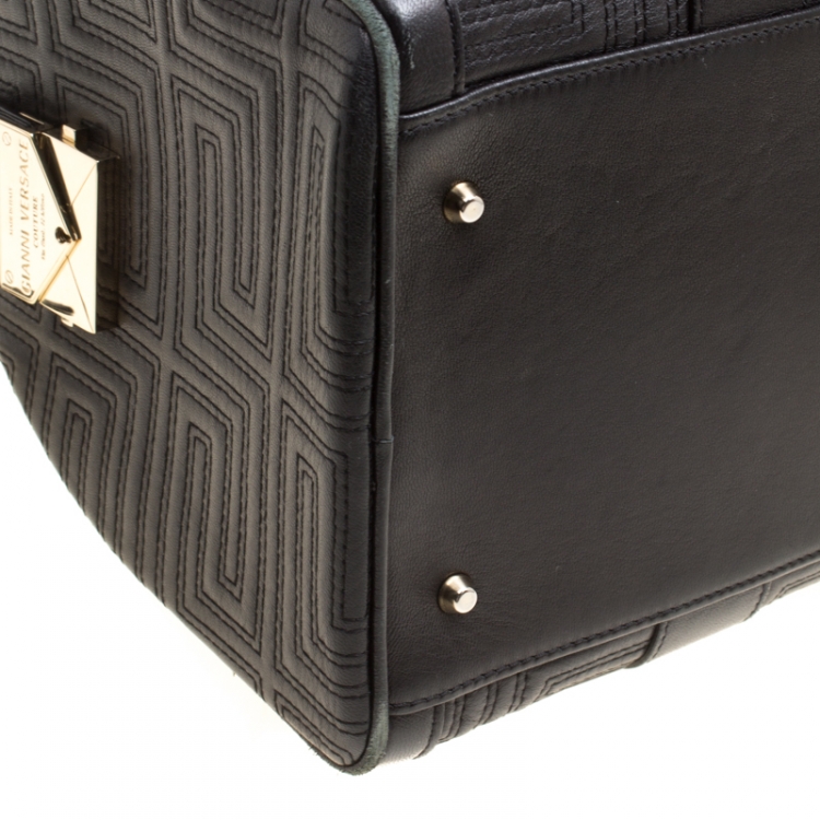 Pre Owned Versace Black Leather Snap Out Of It Satchel 