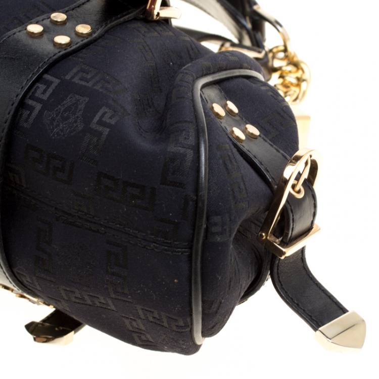 Pre Owned Versace Black Signature Fabric and Leather Madonna Boston Bag