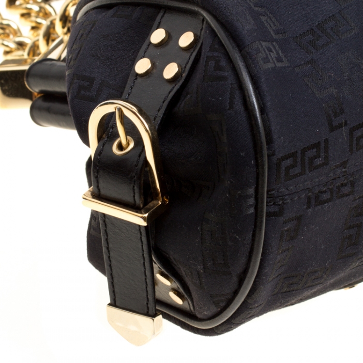 Pre Owned Versace Black Signature Fabric and Leather Madonna Boston Bag