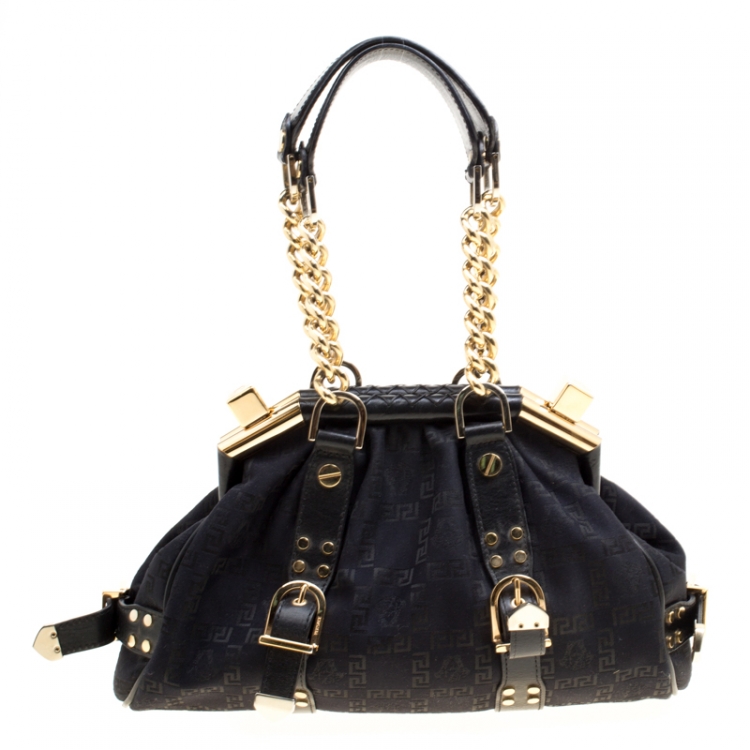 Pre Owned Versace Black Signature Fabric and Leather Madonna Boston Bag