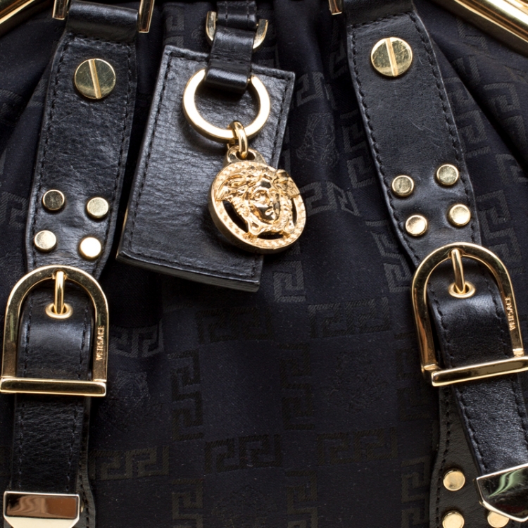 Pre Owned Versace Black Signature Fabric and Leather Madonna Boston Bag