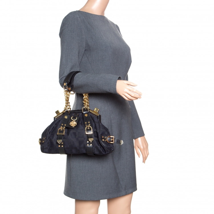 Pre Owned Versace Black Signature Fabric and Leather Madonna Boston Bag
