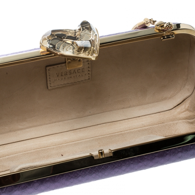 Pre Owned Versace Purple Python Box Clutch