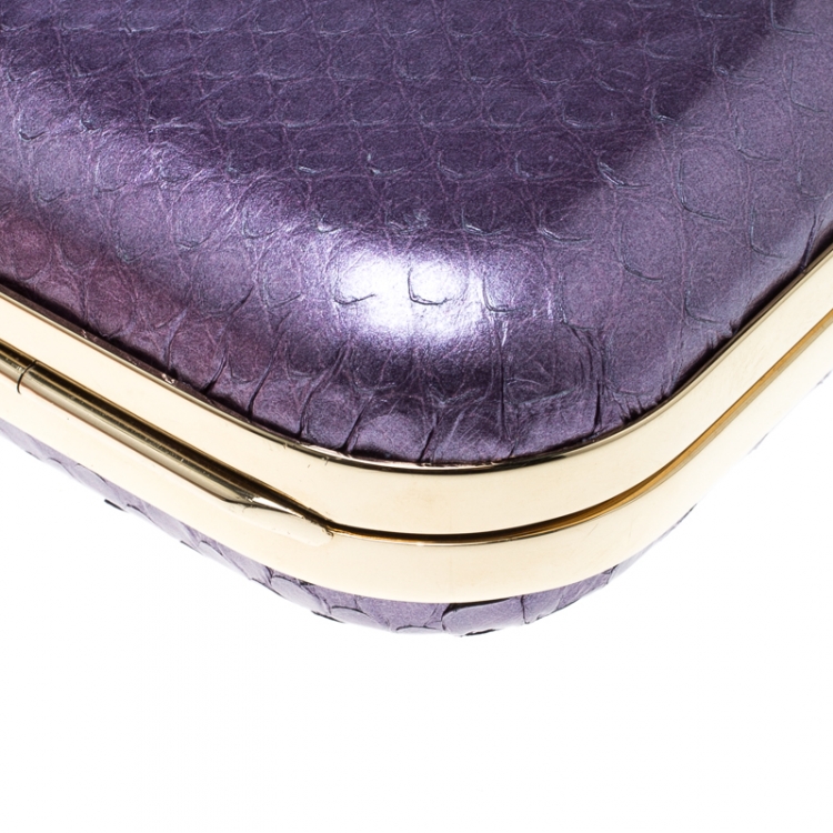 Pre Owned Versace Purple Python Box Clutch