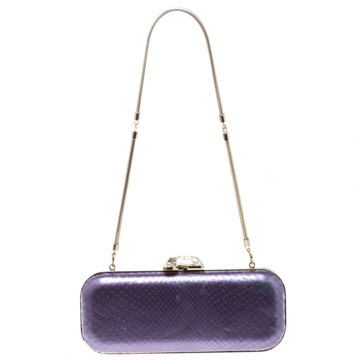 Pre Owned Versace Purple Python Box Clutch
