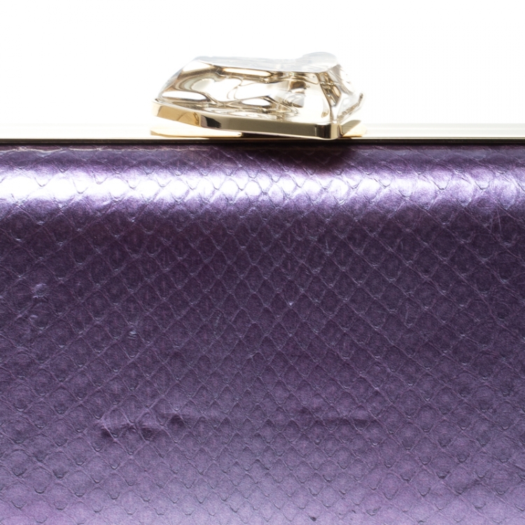 Pre Owned Versace Purple Python Box Clutch