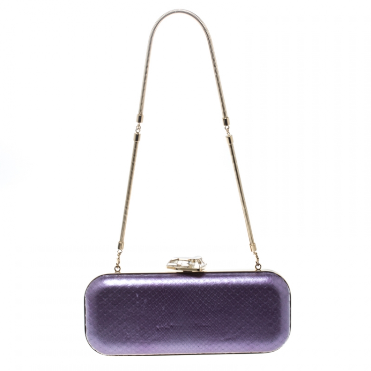 Pre Owned Versace Purple Python Box Clutch