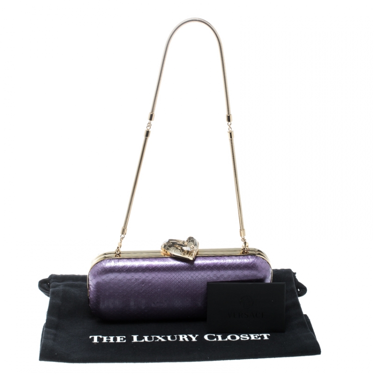 Pre Owned Versace Purple Python Box Clutch