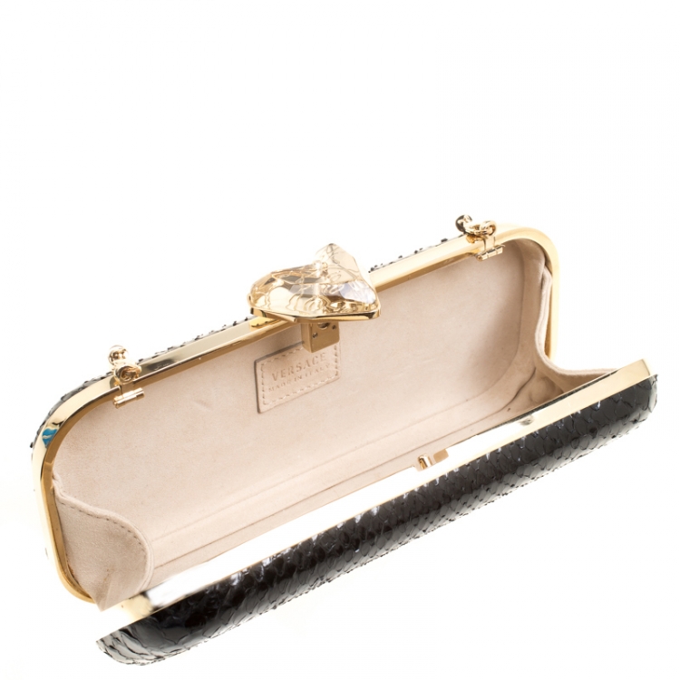 Pre Owned Versace Black Python Box Clutch