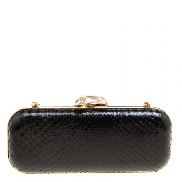 Pre Owned Versace Black Python Box Clutch