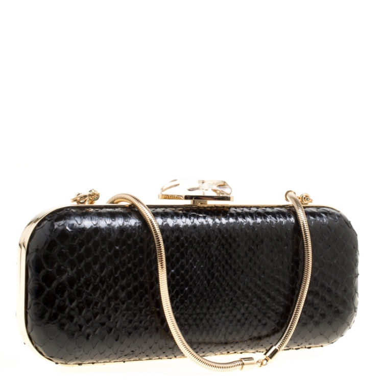 Pre Owned Versace Black Python Box Clutch
