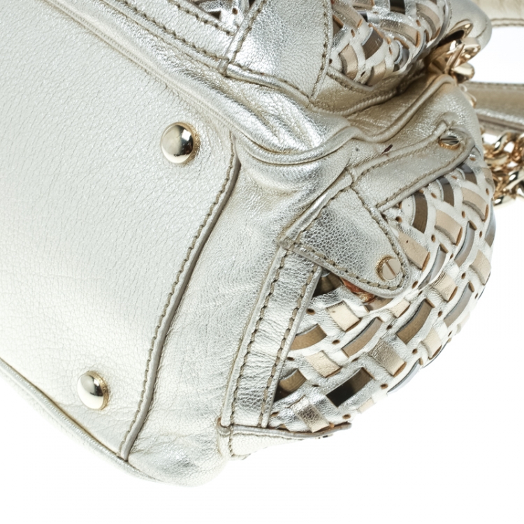 Pre Owned Versace Gold Woven Leather Satchel