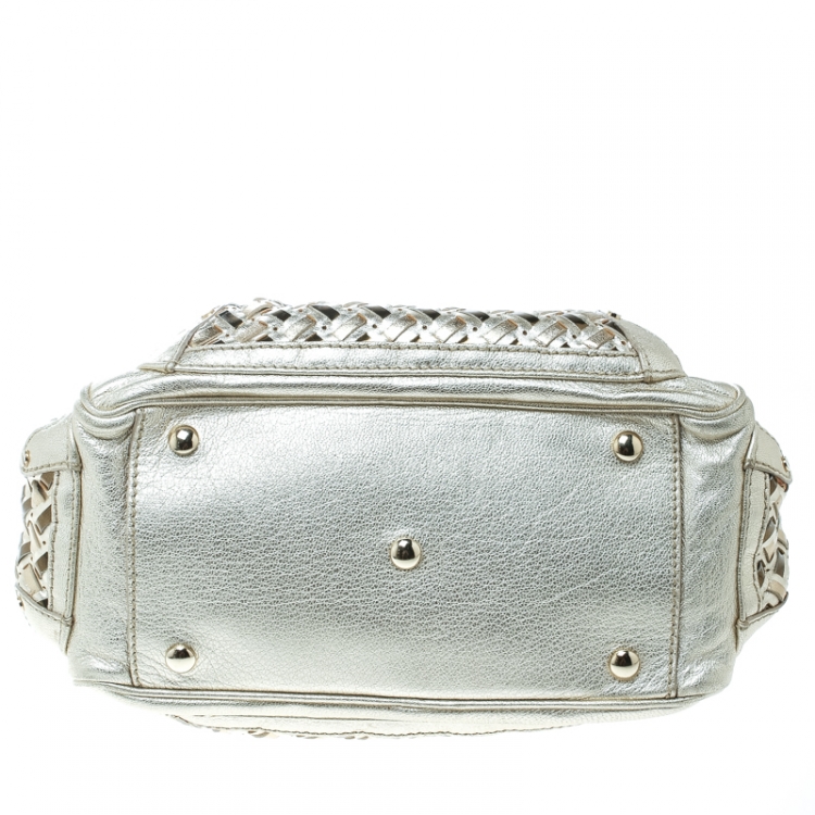 Pre Owned Versace Gold Woven Leather Satchel
