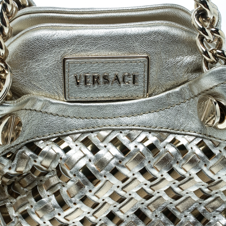 Pre Owned Versace Gold Woven Leather Satchel