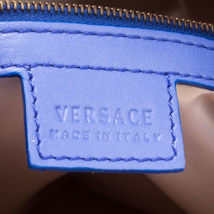 Pre Owned Versace Blue Leather Mirror Frame Chain Shoulder Bag