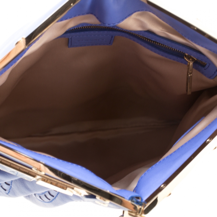 Pre Owned Versace Blue Leather Mirror Frame Chain Shoulder Bag