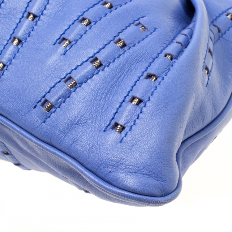 Pre Owned Versace Blue Leather Mirror Frame Chain Shoulder Bag