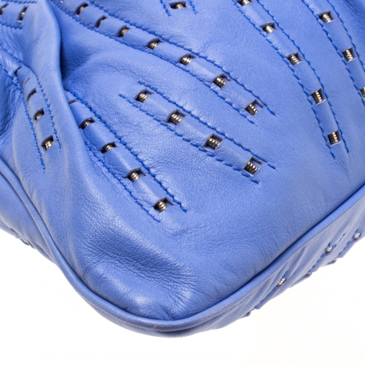 Pre Owned Versace Blue Leather Mirror Frame Chain Shoulder Bag