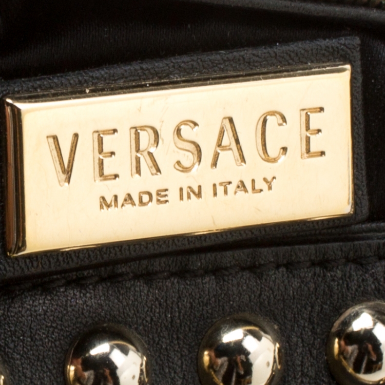 Pre Owned Versace Black Signature Fabric Studded Snap Out Of It Satchel 