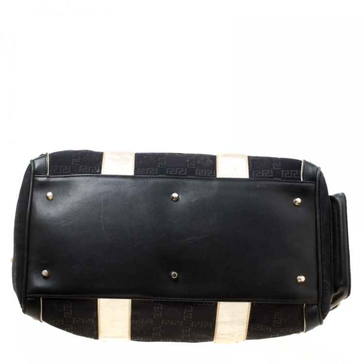 Pre Owned Versace Black Signature Fabric Studded Snap Out Of It Satchel 