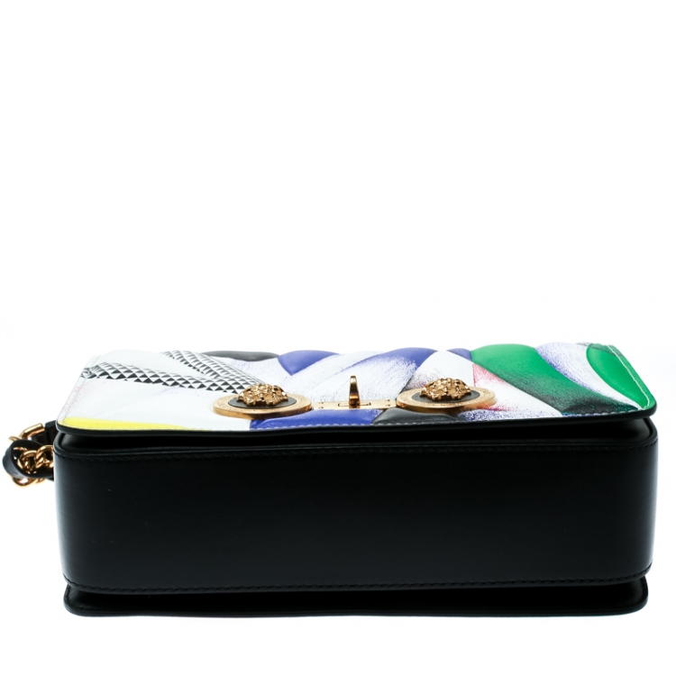 Pre Owned Versace Multicolor Clash Print Icon Leather Shoulder Bag