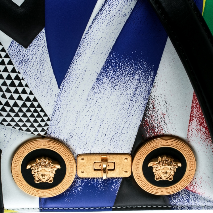 Pre Owned Versace Multicolor Clash Print Icon Leather Shoulder Bag