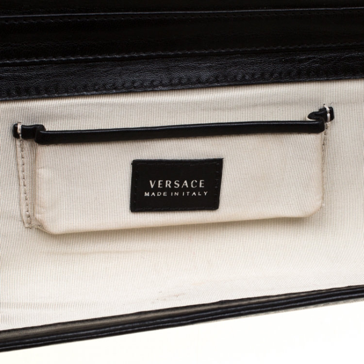 Pre Owned Versace Black Leather Flower Embellished Chain Clutch