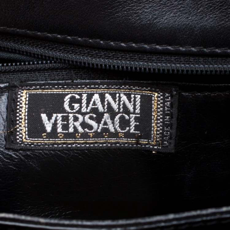 Pre Owned Versace Black Croc Embossed Leather Tote