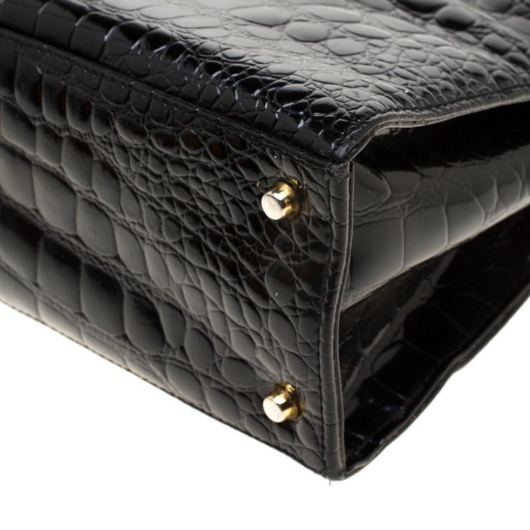 Pre Owned Versace Black Croc Embossed Leather Tote