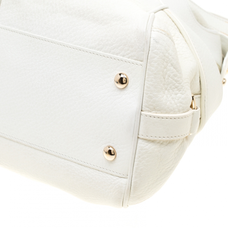 Pre Owned Versace Off White Leather Dome Satchel
