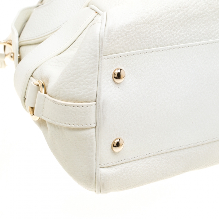 Pre Owned Versace Off White Leather Dome Satchel