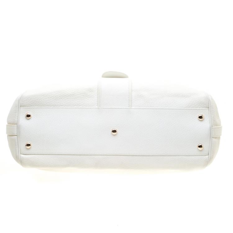 Pre Owned Versace Off White Leather Dome Satchel