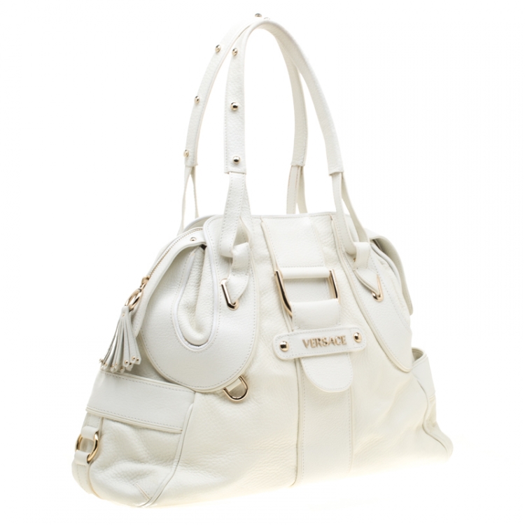 Pre Owned Versace Off White Leather Dome Satchel