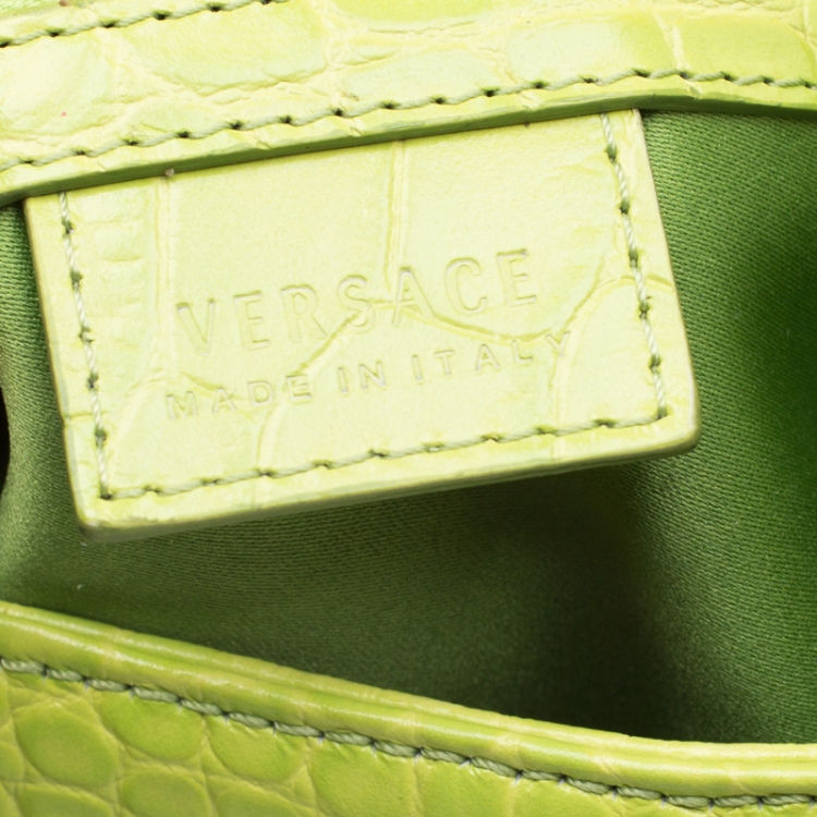 Pre Owned Versace Green Croc Embossed Leather Satchel