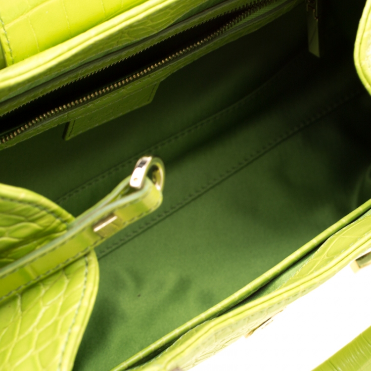 Pre Owned Versace Green Croc Embossed Leather Satchel