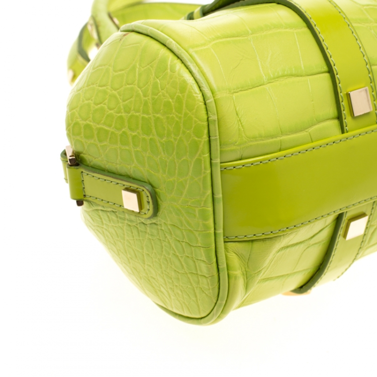Pre Owned Versace Green Croc Embossed Leather Satchel