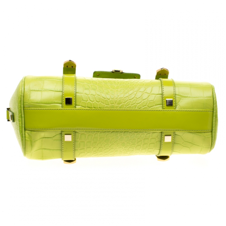Pre Owned Versace Green Croc Embossed Leather Satchel