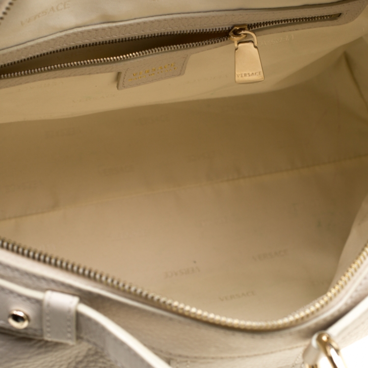 Pre Owned Versace Beige Leather  Dome Satchel