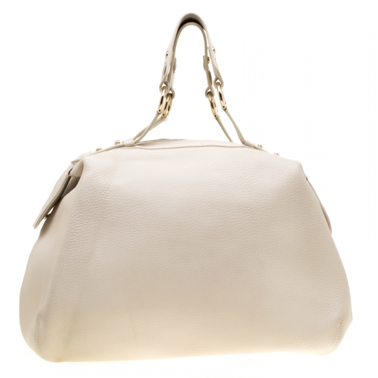 Pre Owned Versace Beige Leather  Dome Satchel