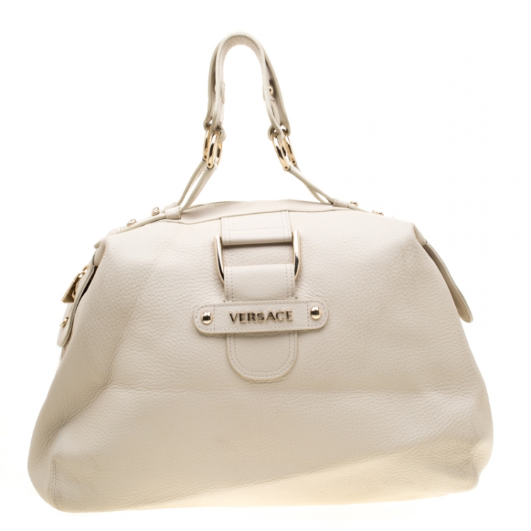 Pre Owned Versace Beige Leather  Dome Satchel