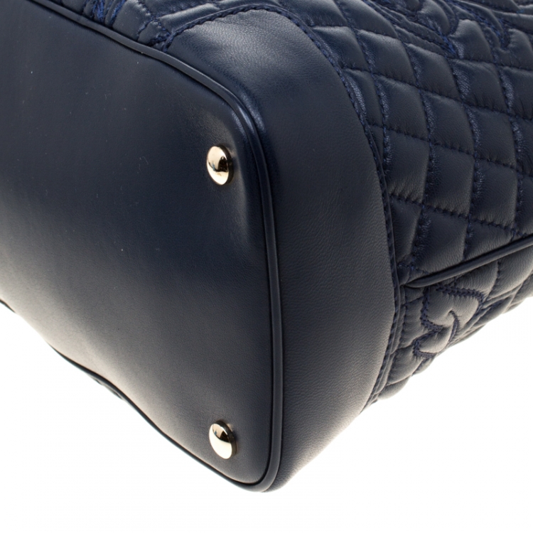 Pre Owned Versace Navy Blue Quilted Leather Athena Vanitas Top Handle Bag