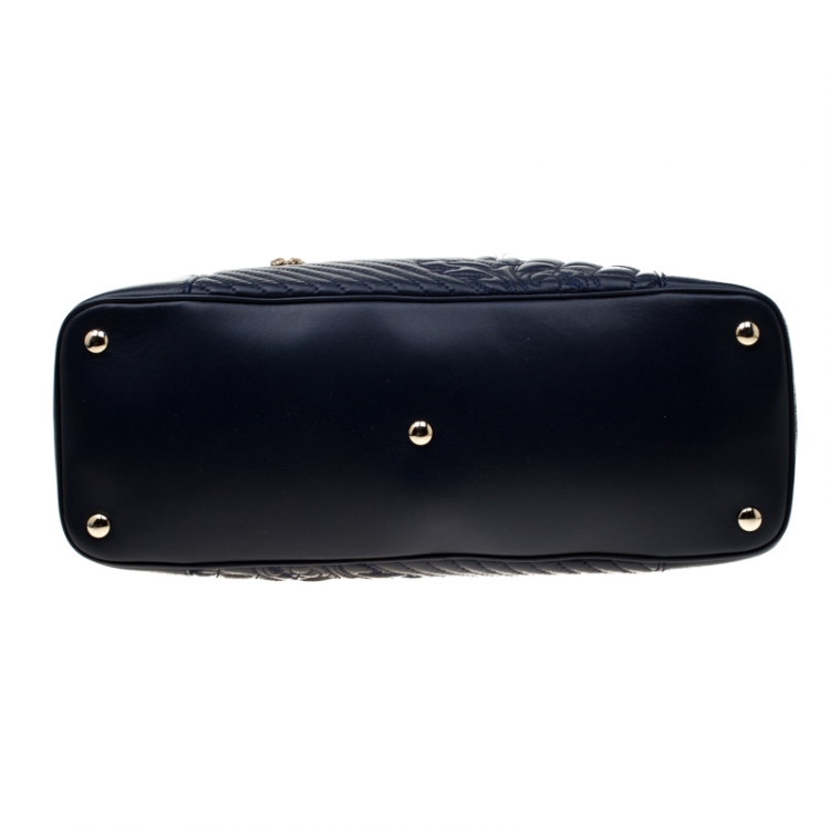 Pre Owned Versace Navy Blue Quilted Leather Athena Vanitas Top Handle Bag